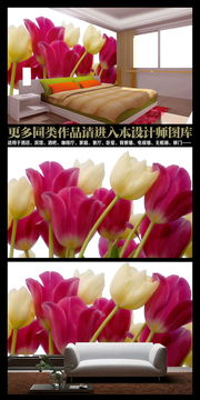 现代简约电视背景墙设计 精品百合花卉壁画的艺术魅力